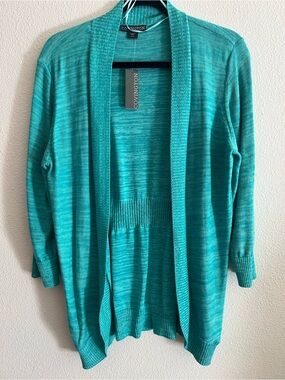 Covington Teal Open-Front Knit Cardigan Sweater